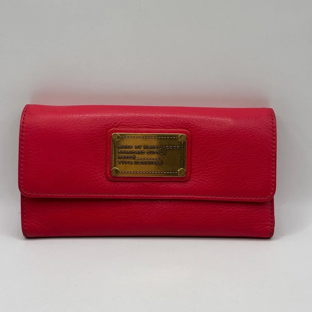 Marc by Marc Jacobs Standard Supply Workwear Flap Wallet Pink  Leather Gold